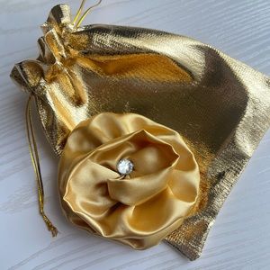 Gold Satin Flower Hair Clip With Rhinestone, Satin Flowers, Hair Clips